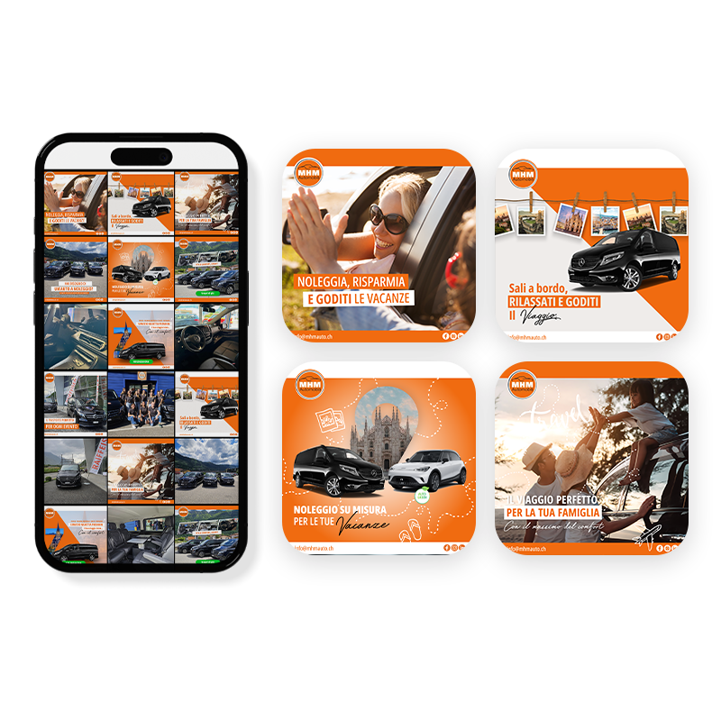 Gestione Facebook e Instagram. Cliente MHM Auto, Bellinzona, Svizzera