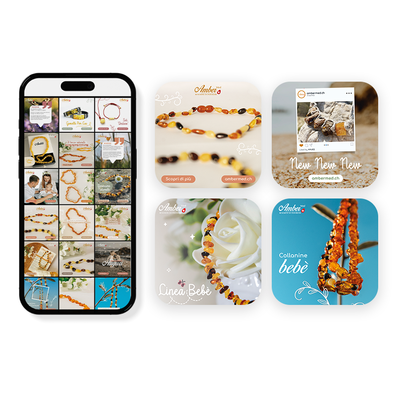 Gestione Facebook e Instagram. Cliente AmberMed, Svizzera